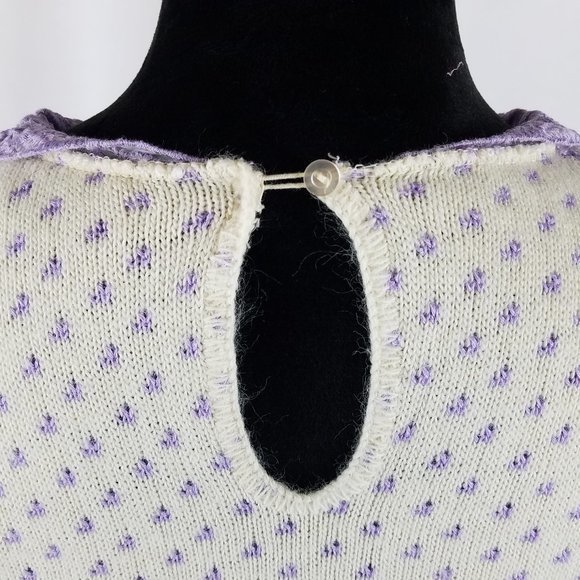 Sugar Tops sweater cream/purple knit cottage corps/coastal‎ grandma M/L VTG - Picture 4 of 7